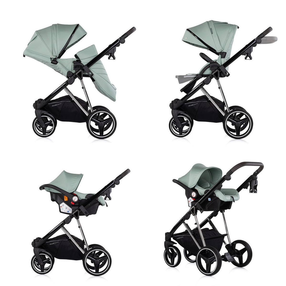 KOMBIKINDERWAGEN 3in1 Imperium grün Babyschale Babywanne Tasche Korb Gurt - Grün, Metall (98/59/110cm) - Chipolino