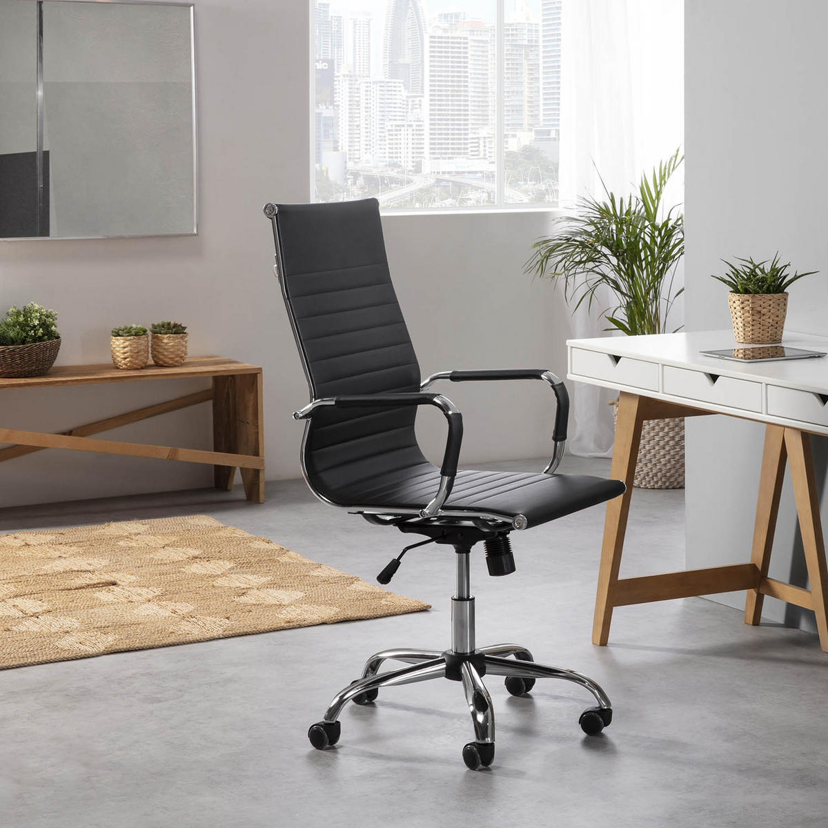 SCAUN rotativ Londres cu funcție de pat, negru - negru, blană (71/107/55cm) - VS Venta-stock