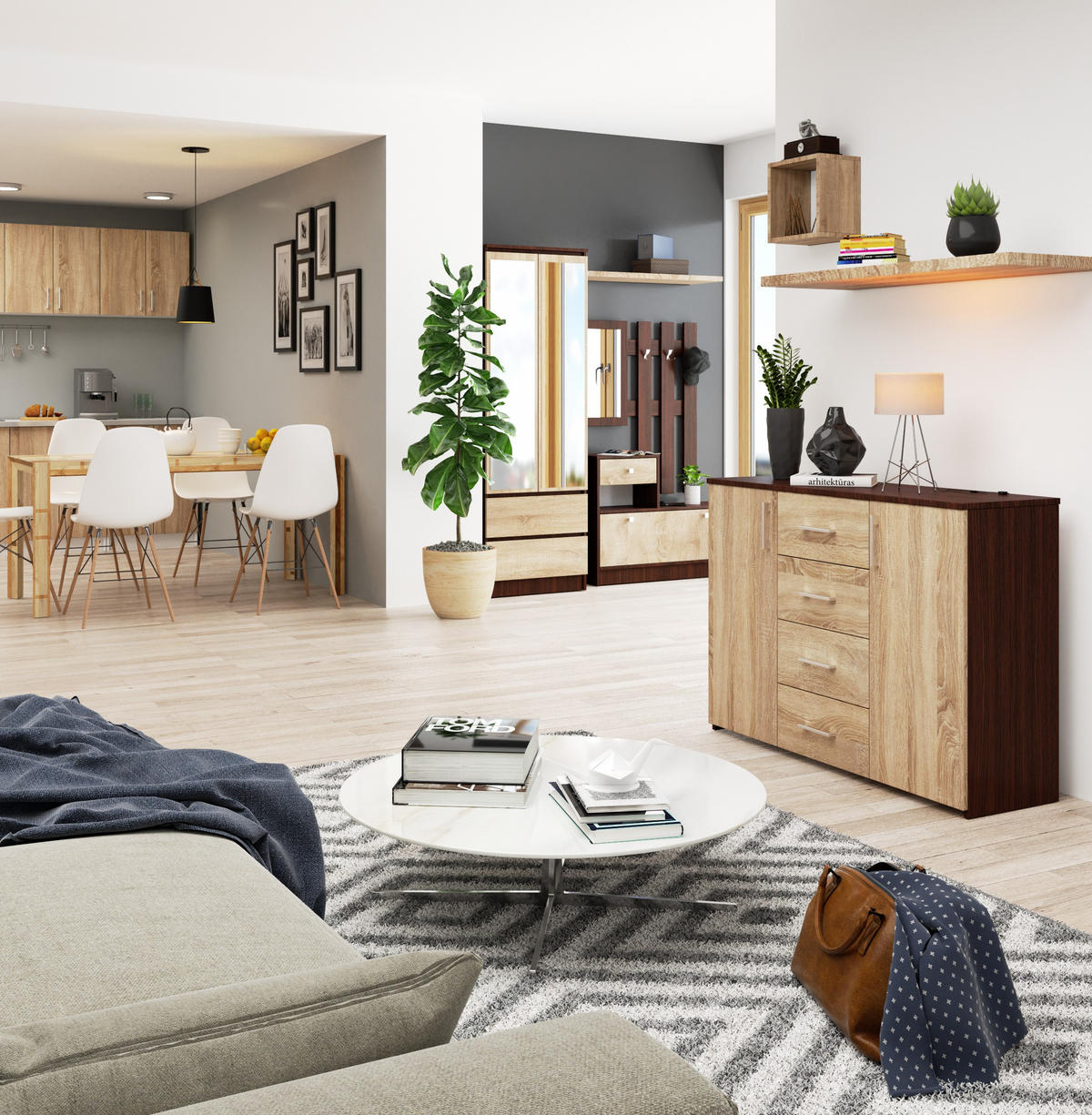 KOMMODE Dunkelbraun, Eiche Sonoma 80/110/35 - Dunkelbraun, Holzwerkstoff (110/80/35cm) - RAUMHIRSCH FURNITURE