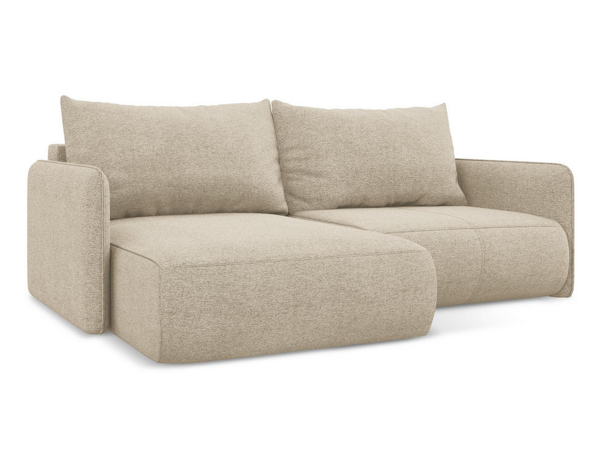 ECKSOFA mit Schlaffunktion Chenille Stoff Beige - Beige/Schwarz, Kunststoff/Textil (148/207cm) - Makamii