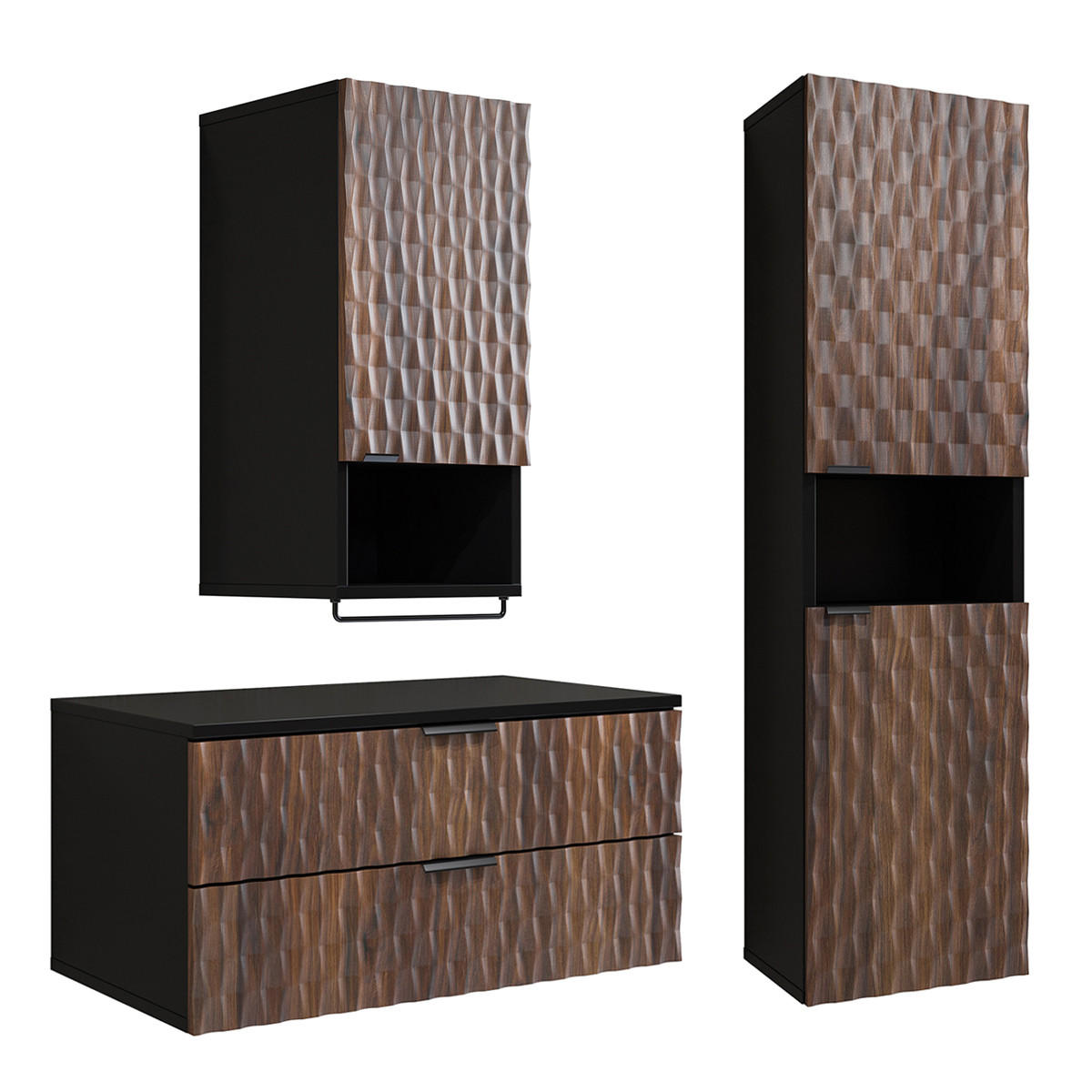 WASCHTISCHUNTERSCHRANK 81cm Nevia 2er-Set Holz und Schwarz - Schwarz, Holzwerkstoff (81/40/48cm) - Petits-meubles