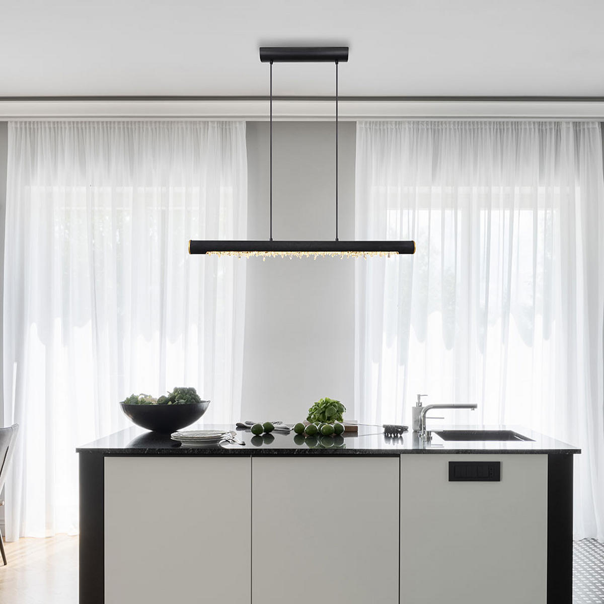 LED HÄNGELEUCHTE FELICITAS Schwarz Holz - Schwarz, Holz (100/8/150cm) - Globo Lighting