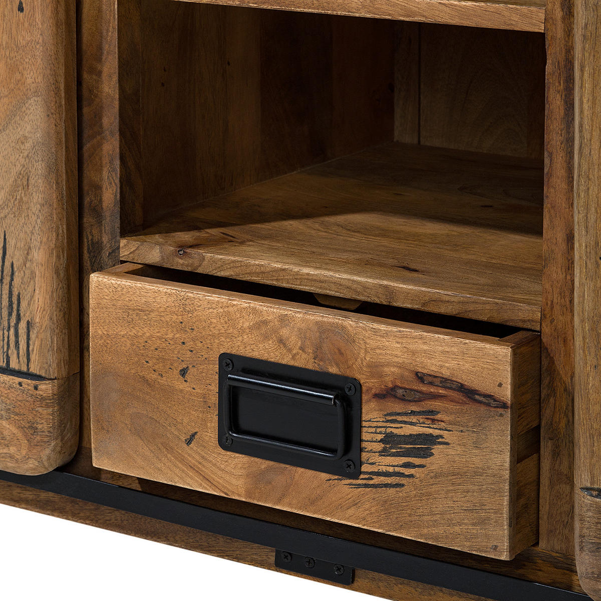 SIDEBOARD - Mango massiv / Eisen - Mango / Schwarz - Braun, Holz/Metall (128/70/45cm) - home24