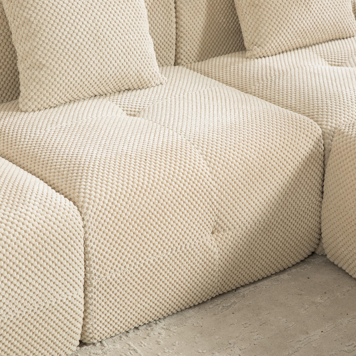 ECKSOFA Chenille Hellkhaki mit Kissen - Hellbraun, Textil (266/176cm) - WISHDOR