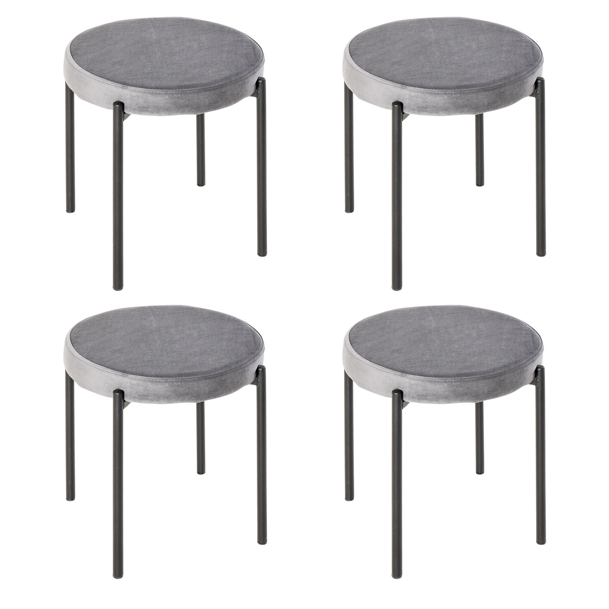 HOMCOM SADA 4 KS Jídelní stoličky Jídelní židle Kuchyňská židle moderní Polyester Ocel Šedá