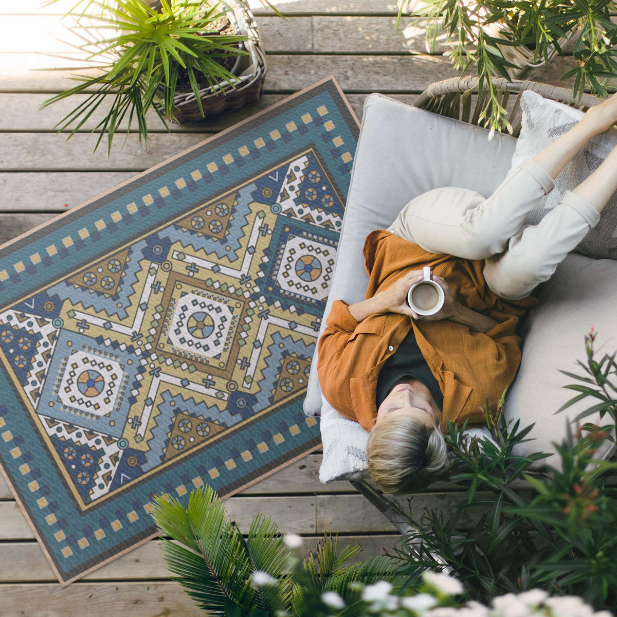 TEPPICH 120x180 cm Marokkanisches geometrisches Ornament - Dunkelblau, Kunststoff (120/180cm) - Wallfluent