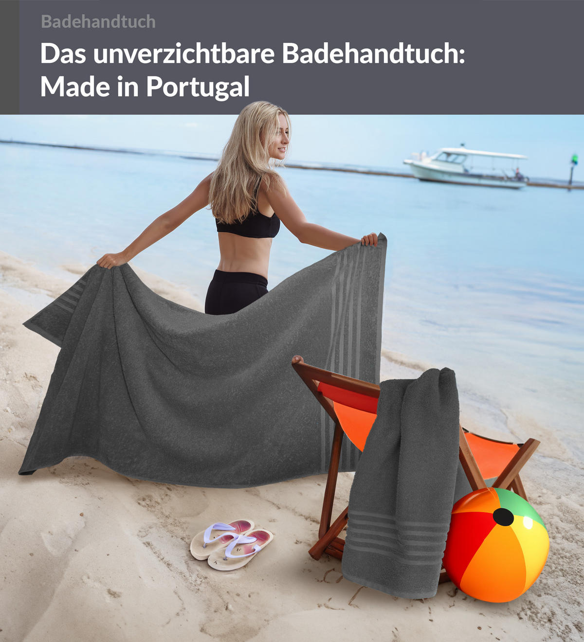 BADETUCH London Anthrazit Grau 2er Set 100x150 - Anthrazit, Textil (100/150cm) - Lashuma