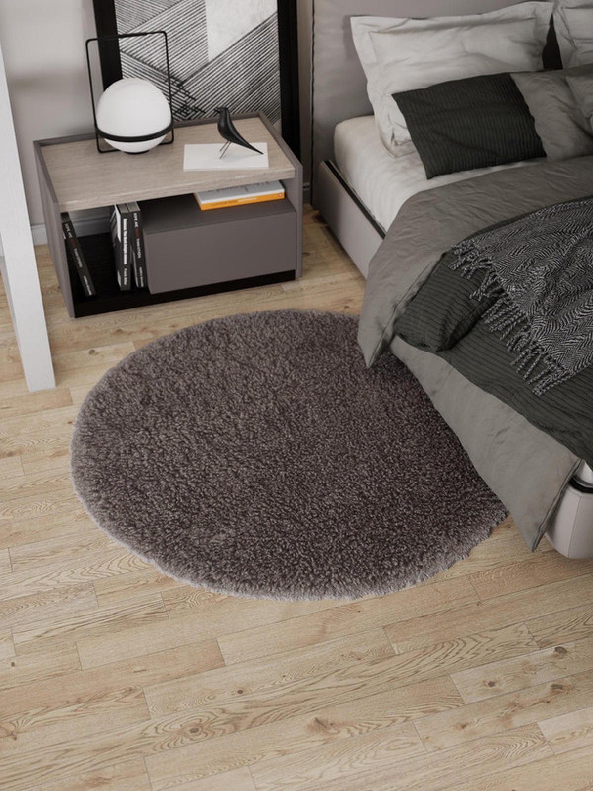 HOCHFLOR-TEPPICH Curly Dunkelgrau 90x90 cm - Dunkelgrau, Textil (90/90cm) - Vercai Rugs