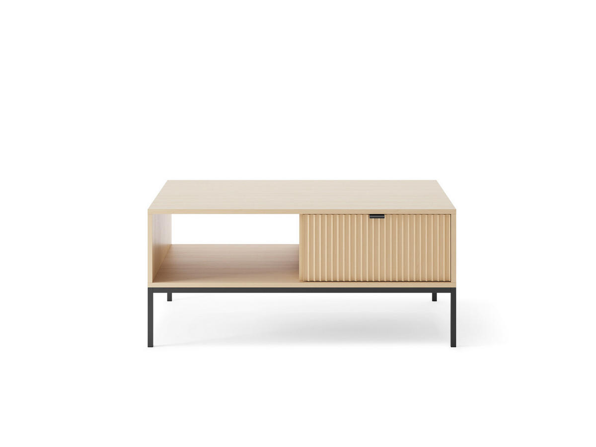 MODERNES Geriffelter Couchtisch KIOTO Ł2SZ (Eiche Vicenza, Schwarzes Gestell, Vollauszug) - Eichefarben/Schwarz, Holz/Holzwerkstoff (68/104/46cm) - Ravio