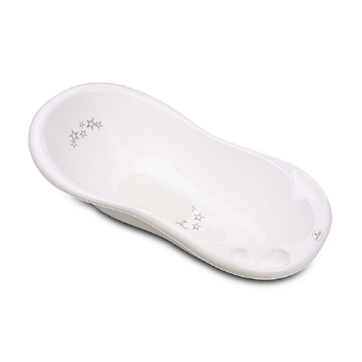 BABYBADEWANNE 100 cm weiß Sterne mit Anti-Rutsch-Matte, Wasserablauf, Ablagefächer - Weiß, Kunststoff (50/100cm) - Lorelli