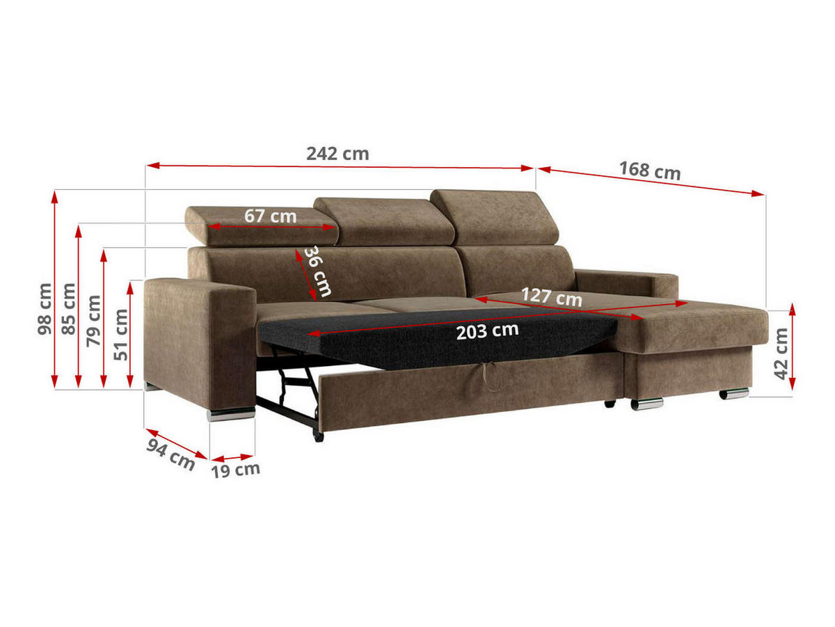 ECKSOFA FOX-L Braun - Silberfarben/Braun, Kunststoff/Textil (242/168cm) - MKS
