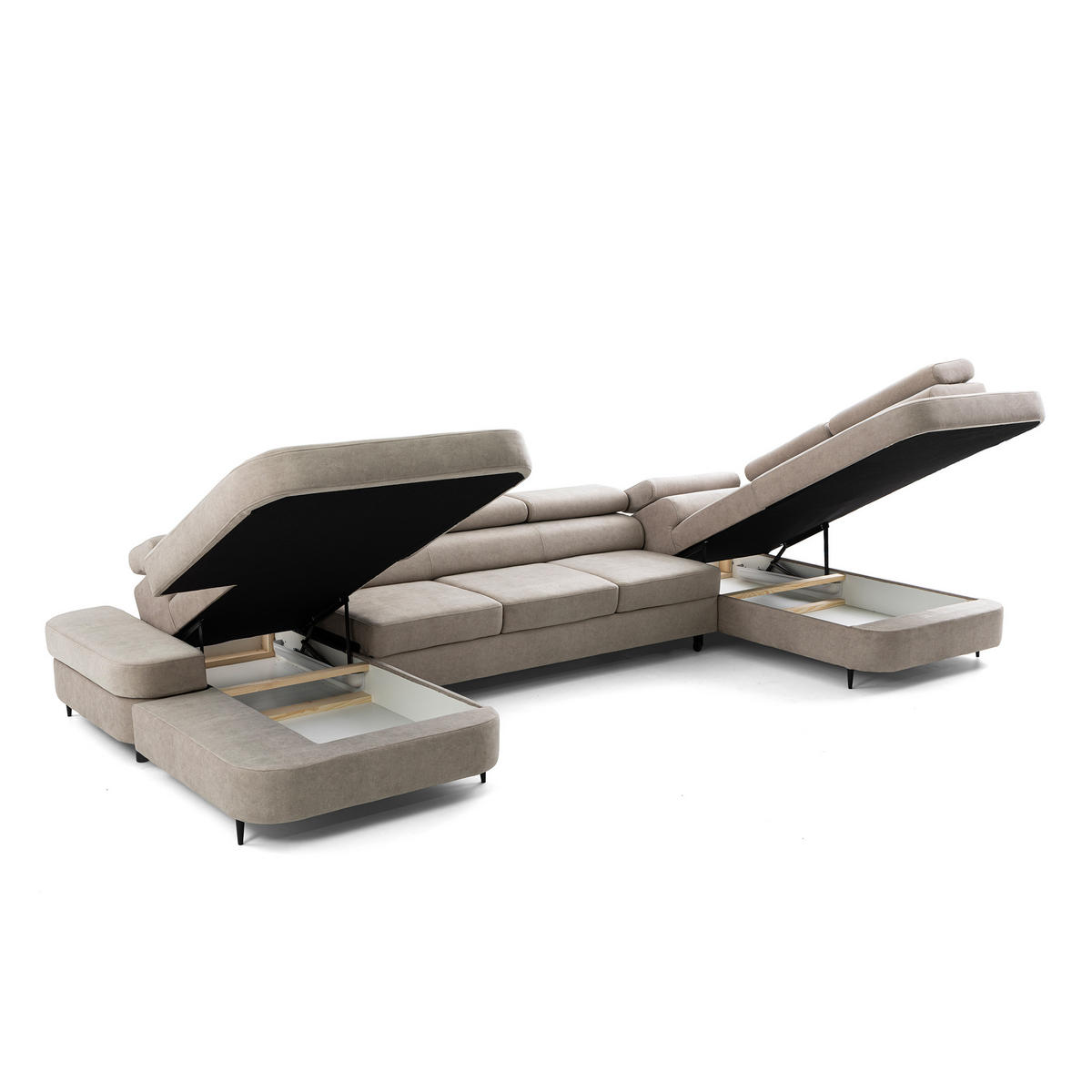 ECKSOFA U-Form PRIAM MAXI U Rechts mit Schlaffunktion 125x317 Velours Beige - Beige/Schwarz, Holz/Textil (400/91/203cm) - Muffo