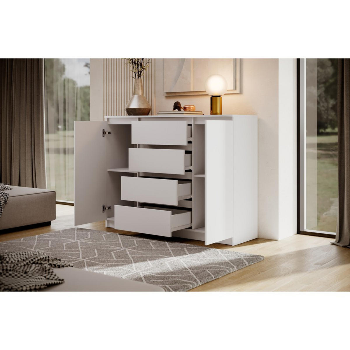 KOMMODE Lemon 120 cm mit zwei Türen und vier Schubladen Weißmatt - Weiß, Holzwerkstoff (120/101.5/39cm) - Beautysofa