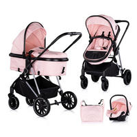 KOMBIKINDERWAGEN Aura 3 in 1 pink Autositz, Babywanne, Wickeltasche, bis 22 kg - Rosa, Metall (98/60/106cm) - Chipolino