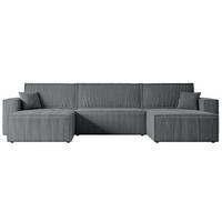 WOHNLANDSCHAFT mit Schlaffunktion und Bettkasten CELTIC-XLU - 377x143x83 cm Dunkelgrau Cord - Dunkelgrau/Schwarz, Holzwerkstoff/Kunststoff (377/83/143cm) - ALTDECOR