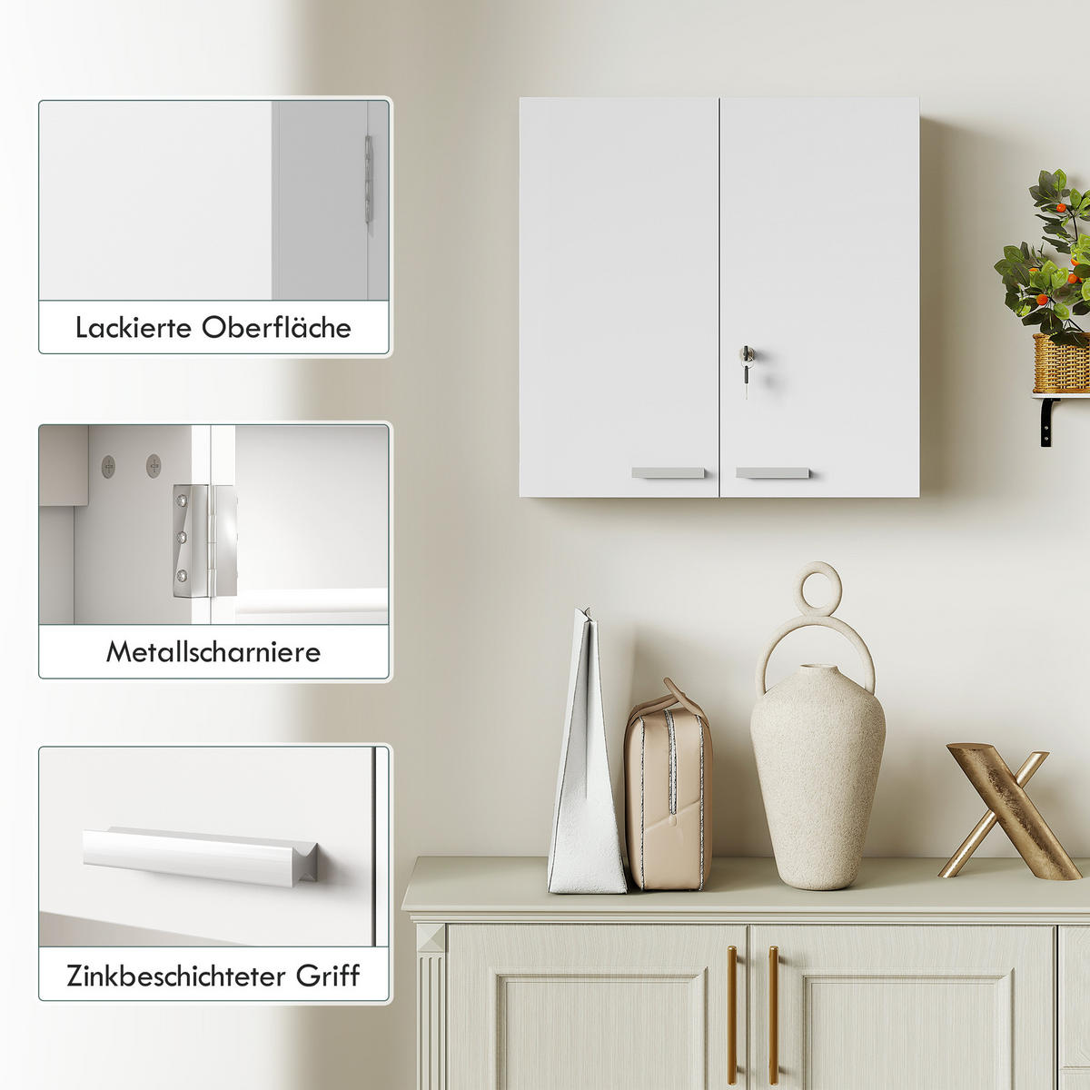 MEDIZINSCHRANK abschließbar Medikamentenschrank mit 11 Fächer 2 Schlüssel Weiß - Silberfarben/Weiß, Holzwerkstoff/Metall (20/53/53cm) - HOMCOM