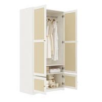 ŠATNÍK 48/90/180 cm biely z MDF s ratanovými dverami tyčou na šaty a policami - biela, kompozitné drevo (90/180/48cm) - OKWISH
