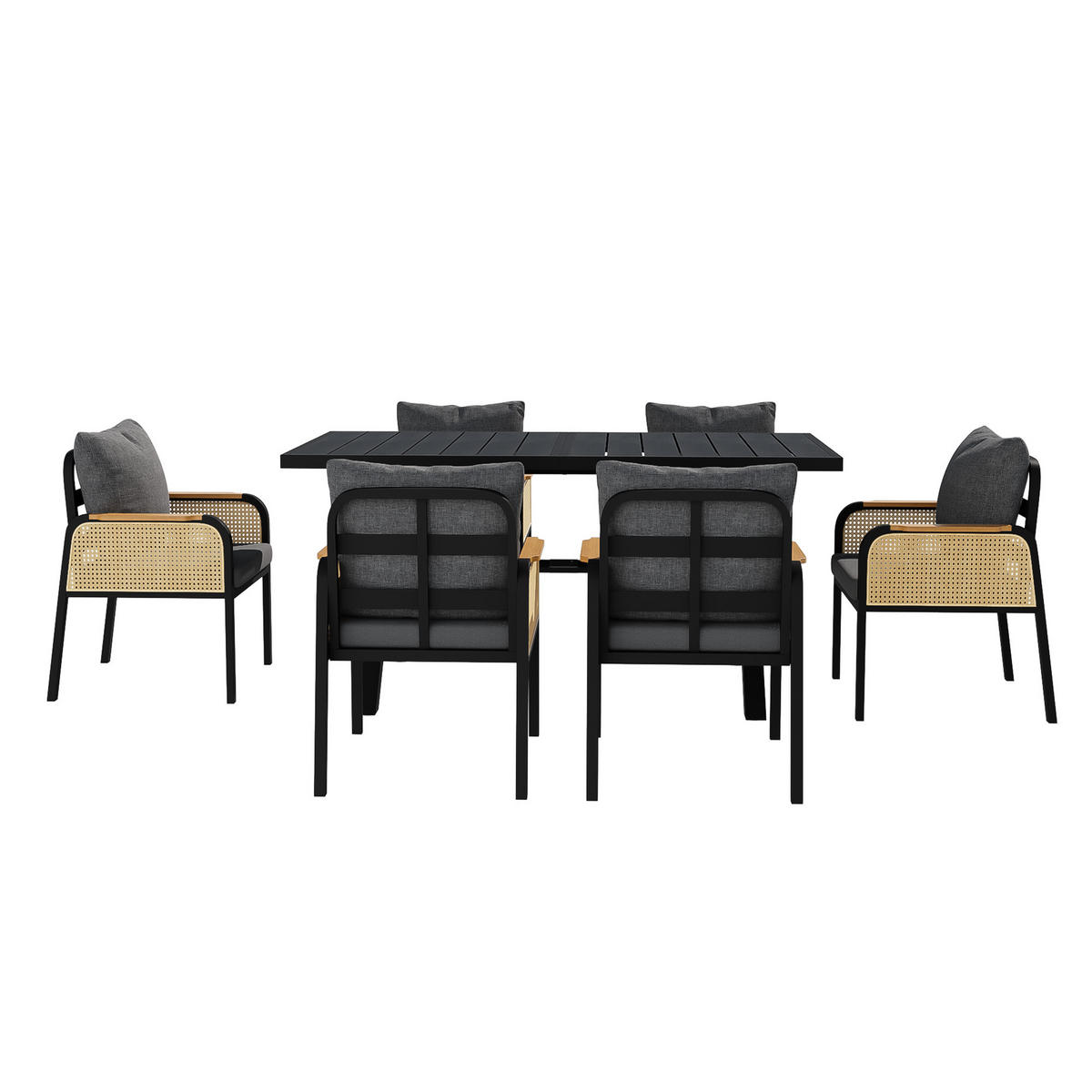 GARTENMÖBEL-SET Modernes 6-tlg. Schwarz - Schwarz, Metall - ComfortXL