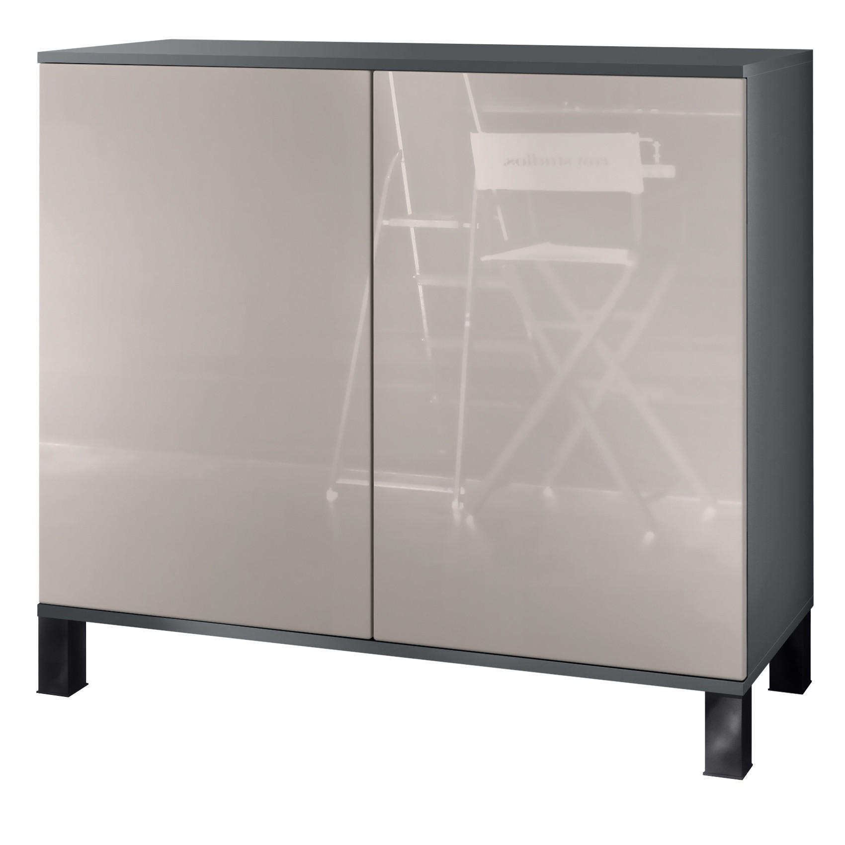 KOMMODE Skadu Sandgrau Hochglanz - Sandfarben, Holzwerkstoff (92.5/84.5/35cm) - Vladon