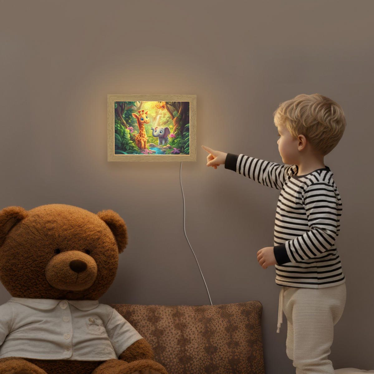 NACHTTISCHLAMPE Giraffe - Elefant - Blumen - Dschungel 20x15 cm - Grün, Holzwerkstoff (8/20/15cm)