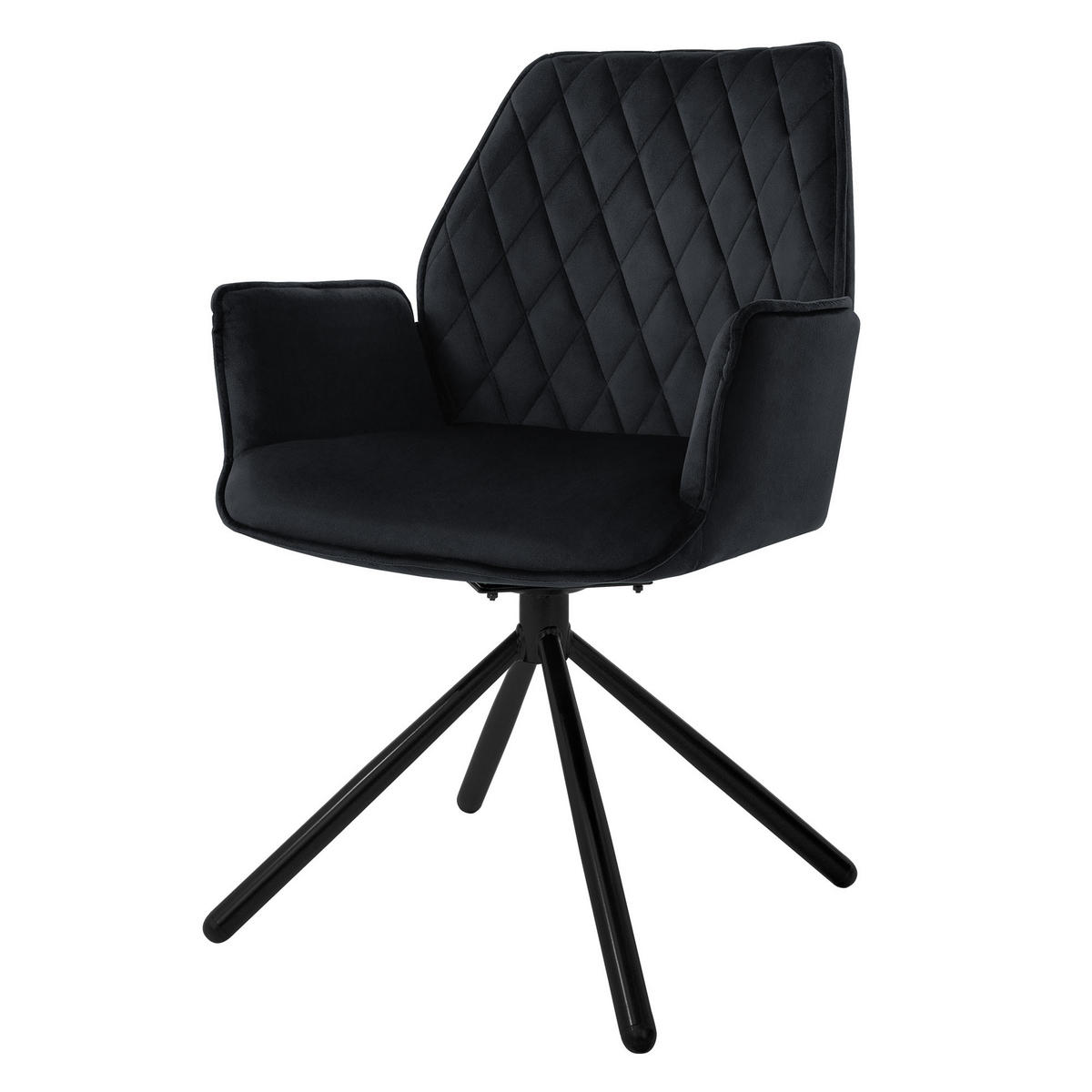 DREHSTUHL Samt Schwarz - Schwarz, Metall (63/90/57cm) - ML-DESIGN