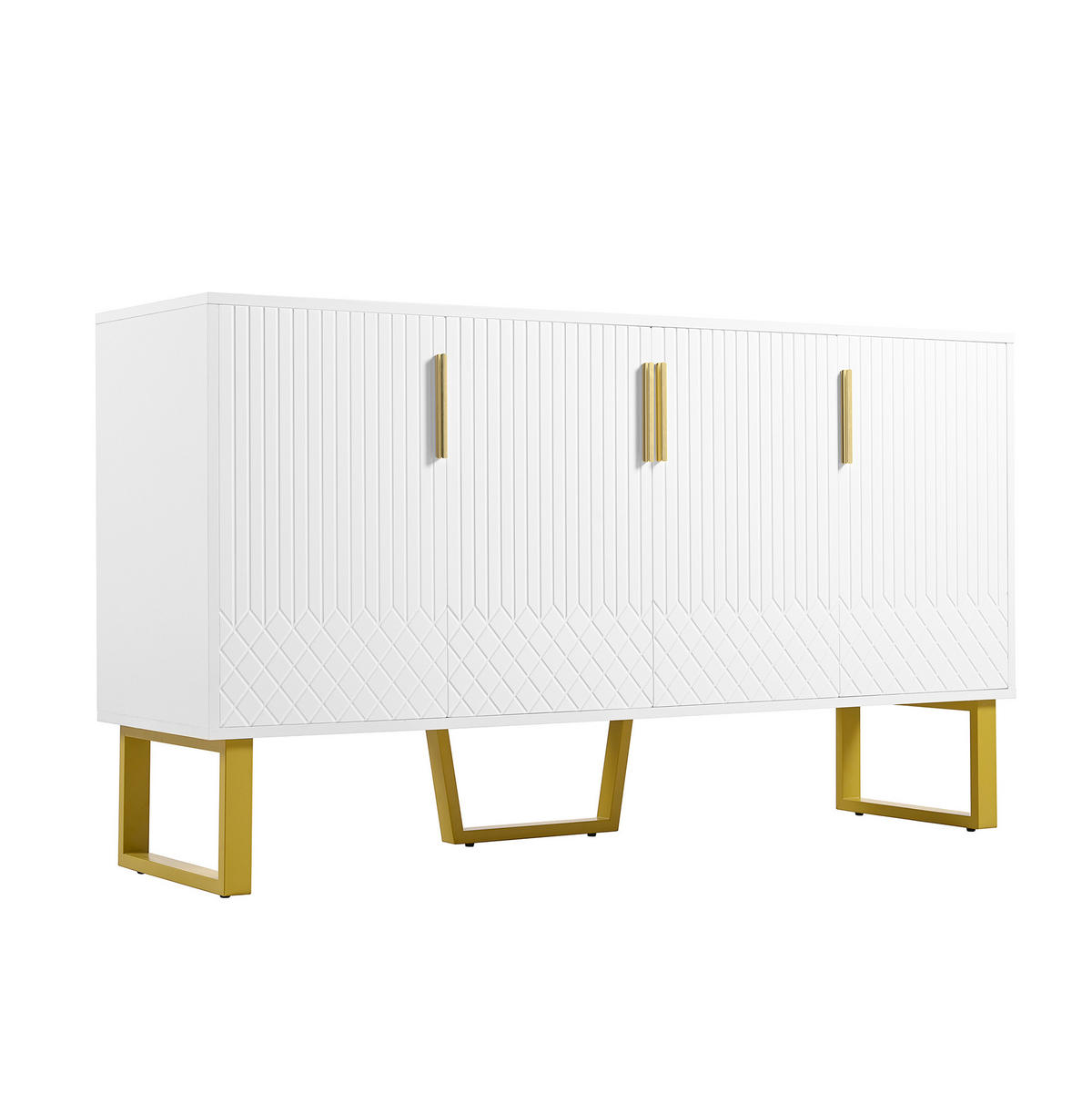SIDEBOARD 4-türig 140 x 40 x 80 cm MDF Weiß Hochglanz - Weiß, Holzwerkstoff (40/80/140cm) - Meubliv