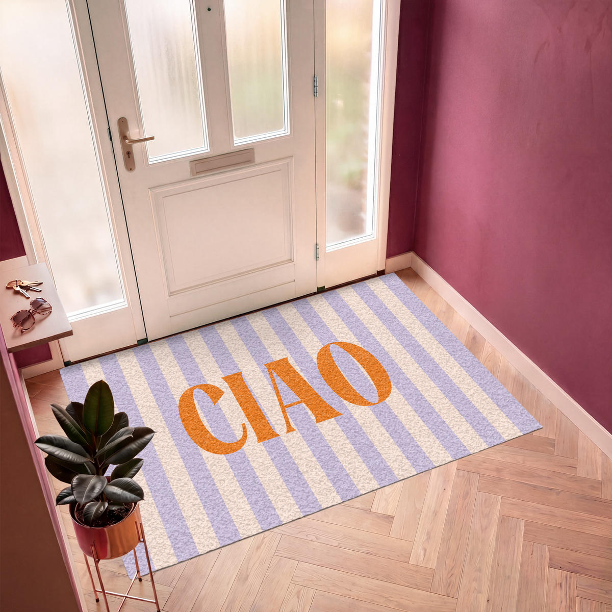 FUSSMATTE Ciao - Zitat - Pastell - Streifen Schmutzfangmatte 180x120 cm - Flieder, Kunststoff (180/120cm) - MuchoWow