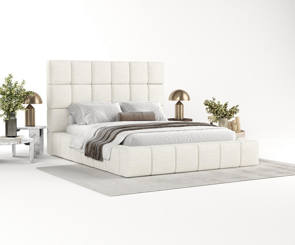 POLSTERBETT Skiathos mit Stauraum 160/200 cm Creme im Modesto Stoff - Creme/Schwarz, Holz/Holzwerkstoff (160/200cm) - AltaBeds