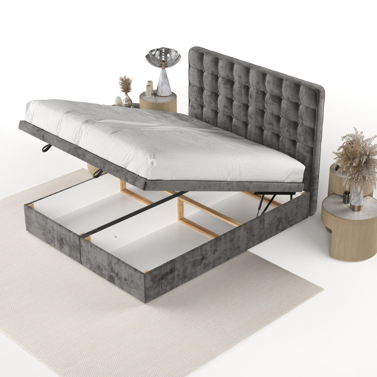 POLSTERBETT Celestia mit Stauraum 160/200 cm Stahl im Lotta Stoff - Schwarz/Graphitfarben, Holz/Holzwerkstoff (160/200cm) - AltaBeds