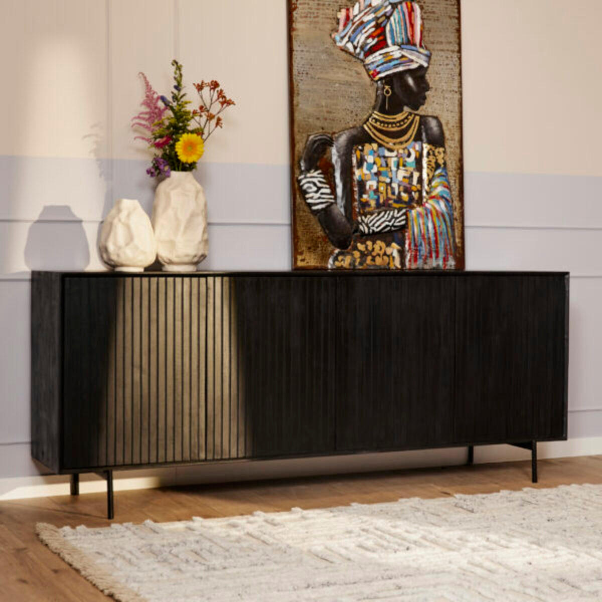 SIDEBOARD Dimora Mangoholz 210 cm / 45 cm Schwarz - Schwarz, Holz (210/85/45cm) - Villa Möbel