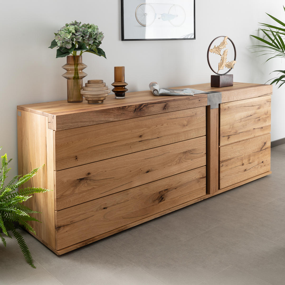 SIDEBOARD Wildeiche / Zerreiche 180x45x75 natur geölt NEW AMSTERDAM #11 - Naturfarben, Holz (180/75/45cm) - Massivmoebel24