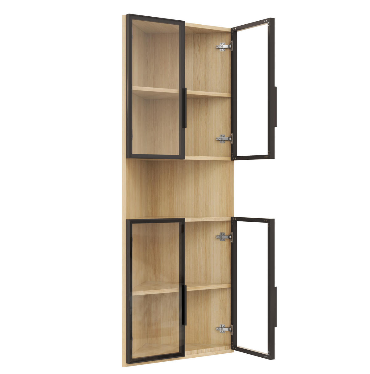 ROHOVÁ vitrína z MDF 62x32x160 cm dubová s LED osvětlením, tvrzeným sklem a tichým dovíráním - barva dubu, kompozitní dřevo (62/160/32cm) - Modfu