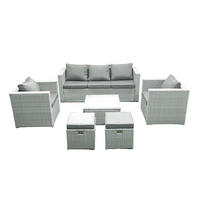 GARTENMÖBEL-SET mit Kissen Polyrattan Hellgrau-Mix 7-Sitzer - Hellgrau/Grau, Glas/Kunststoff - Fimous