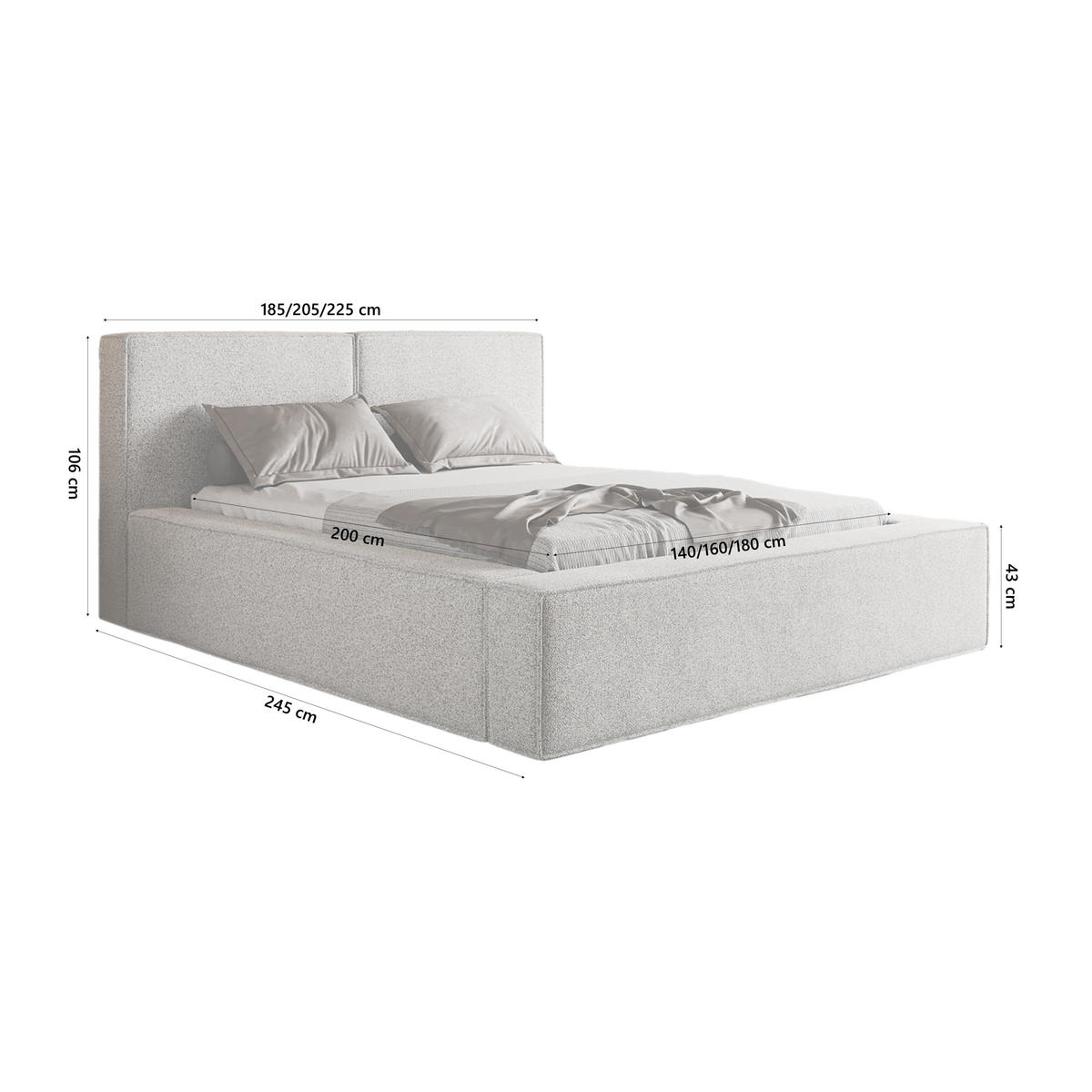 POLSTERBETT LESTI 140x200 cm, Hellgrau - Hellgrau, Textil (200/140cm) - Fedve