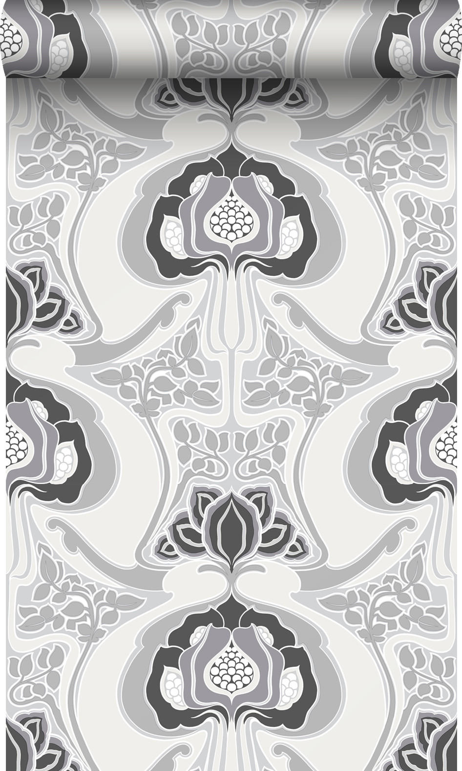 TAPETE Jugendstil-Blumenmuster 53 cm x 10.05 m - Schwarz, Papier (53/1000cm) - Origin Wallcoverings