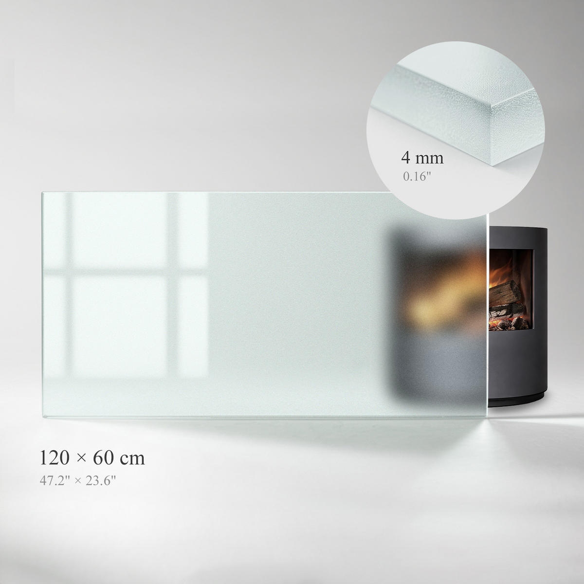 SKLENĚNÁ PODLOŽKA pod kamna 120x60 cm – mléčné sklo - průhledná, sklo (120/70/0.4cm) - TULUP