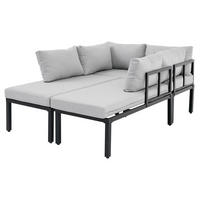 GARTENGARNITUR aus Polyester 6-Sitzer Grau mit modularem Sofa, abnehmbaren Rückenlehnen und Couchtisch - Grau, Metall - Modfu