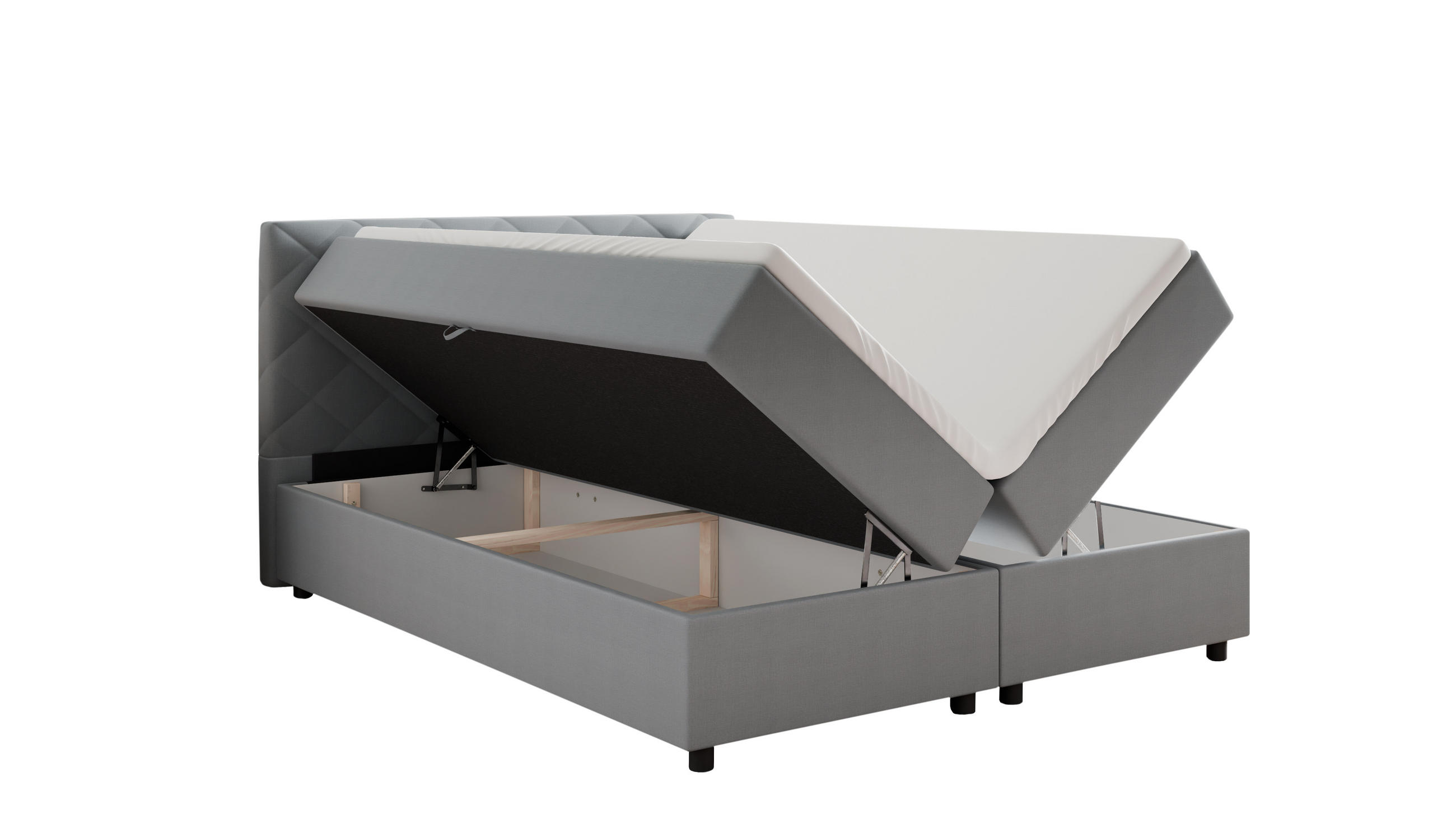 BOXBETT Diamaro 160x200 cm mit Bettkasten und Topper - Hellgrau - Hellgrau, Holz (160/200cm) - Panda Möbel