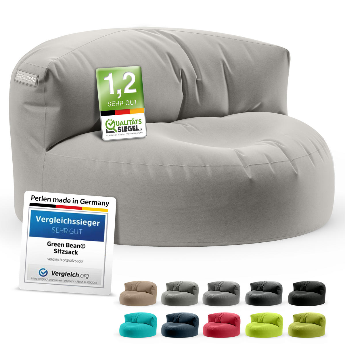 INDOOR OUTDOOR SITZSACK Lounge Sofa - Hellgrau, Textil (90/50/50cm) - Green Bean