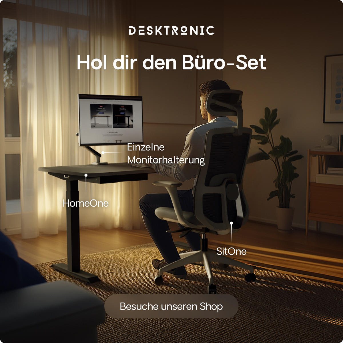 SCHREIBTISCH Elektrisch Höhenverstellbarer HomeOne 120x60cm Schwarz/Grau mit Memory-Funktion, Anti-Kollisions Technologie - Schwarz/Grau, Holzwerkstoff (60/120/72cm) - Desktronic