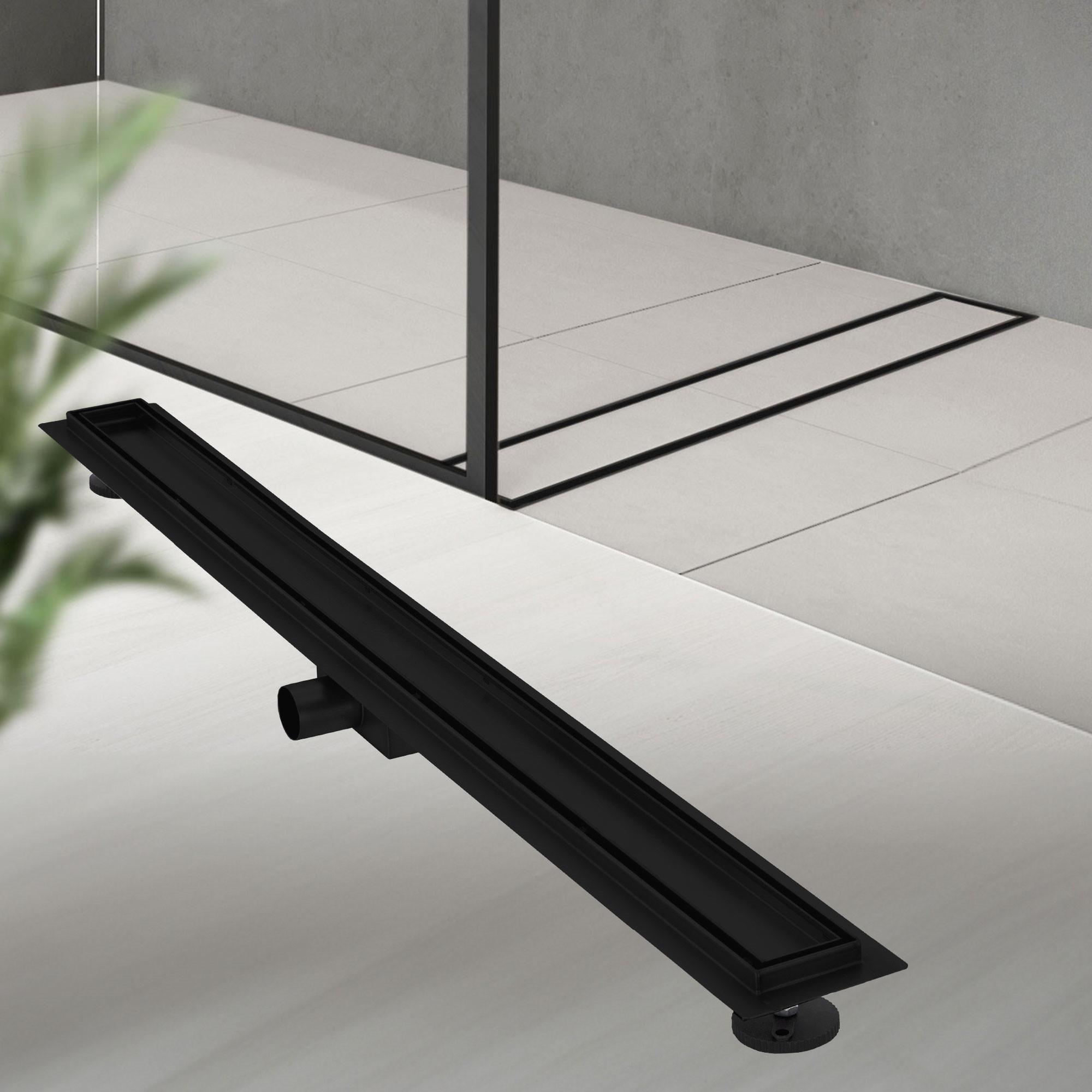 DUSCHRINNE 100cm - Schwarz, Metall (13.9/7.8/104cm) - LuxeBath