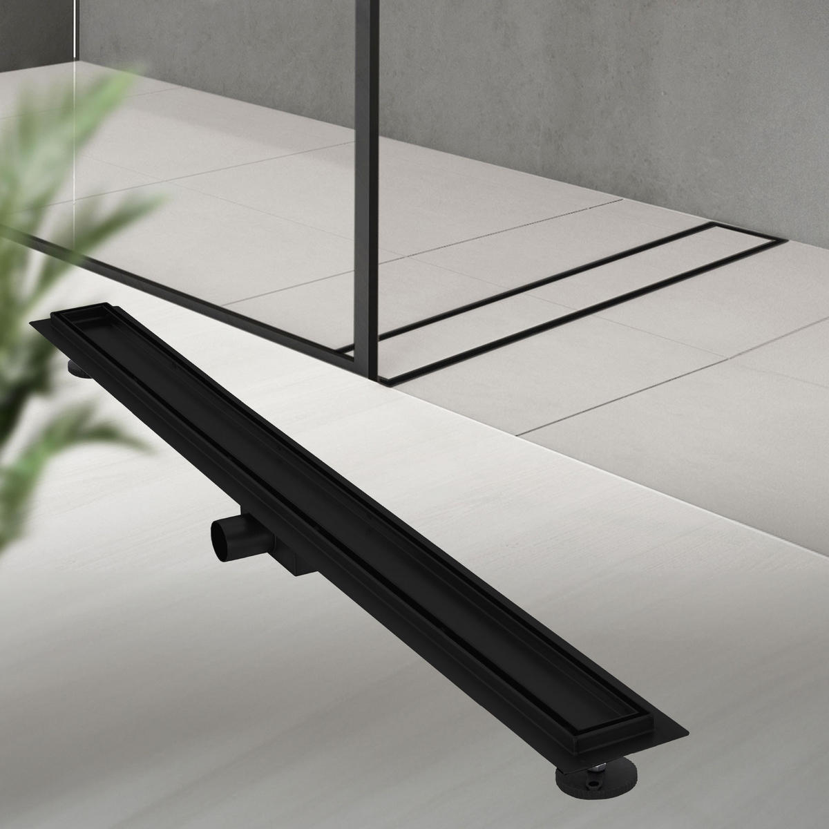 DUSCHRINNE 100cm - Schwarz, Metall (13.9/7.8/104cm) - LuxeBath