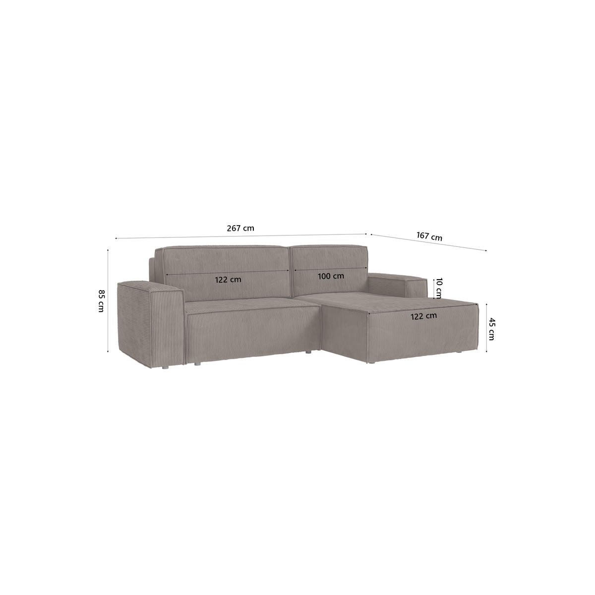 ECKSOFA Kokko mit Schlaffunktion, Braun - Braun, Textil (267/167cm) - Fedve