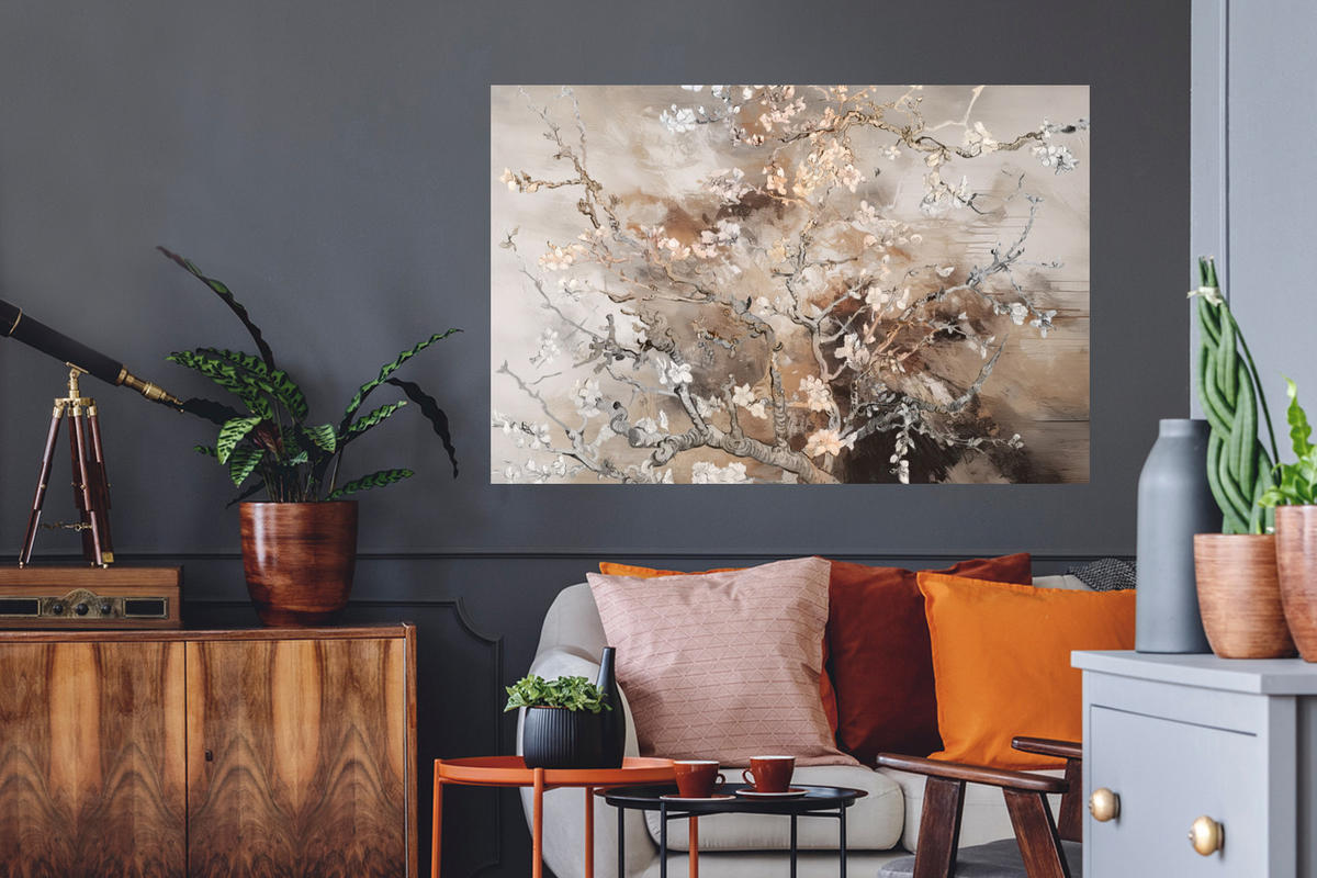 WANDTATTOO Mandelblüte - Kunst - Van Gogh - Beige - Abstrakt 120x80 cm - Braun, Kunststoff (120/80cm) - MuchoWow