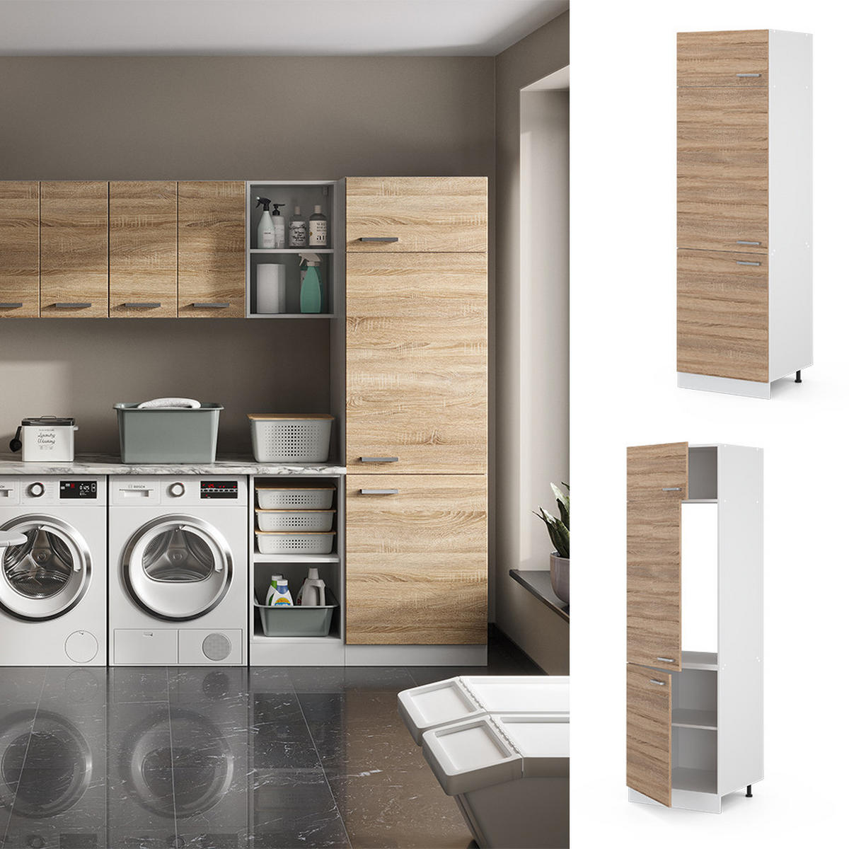 UNIVERZÁLNÍ SPÍŽNÍ SKŘÍŇKA R-Line Sonoma - bílá/Sonoma dub, kompozitní dřevo (60/207/57.2cm) - Vicco