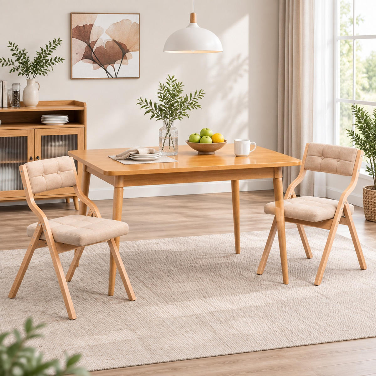 STUHL 2er-Set in Khaki aus Holz mit Klappfunktion - Greige/Naturfarben, Holz/Holzwerkstoff (48/77/61cm) - CHICFURN