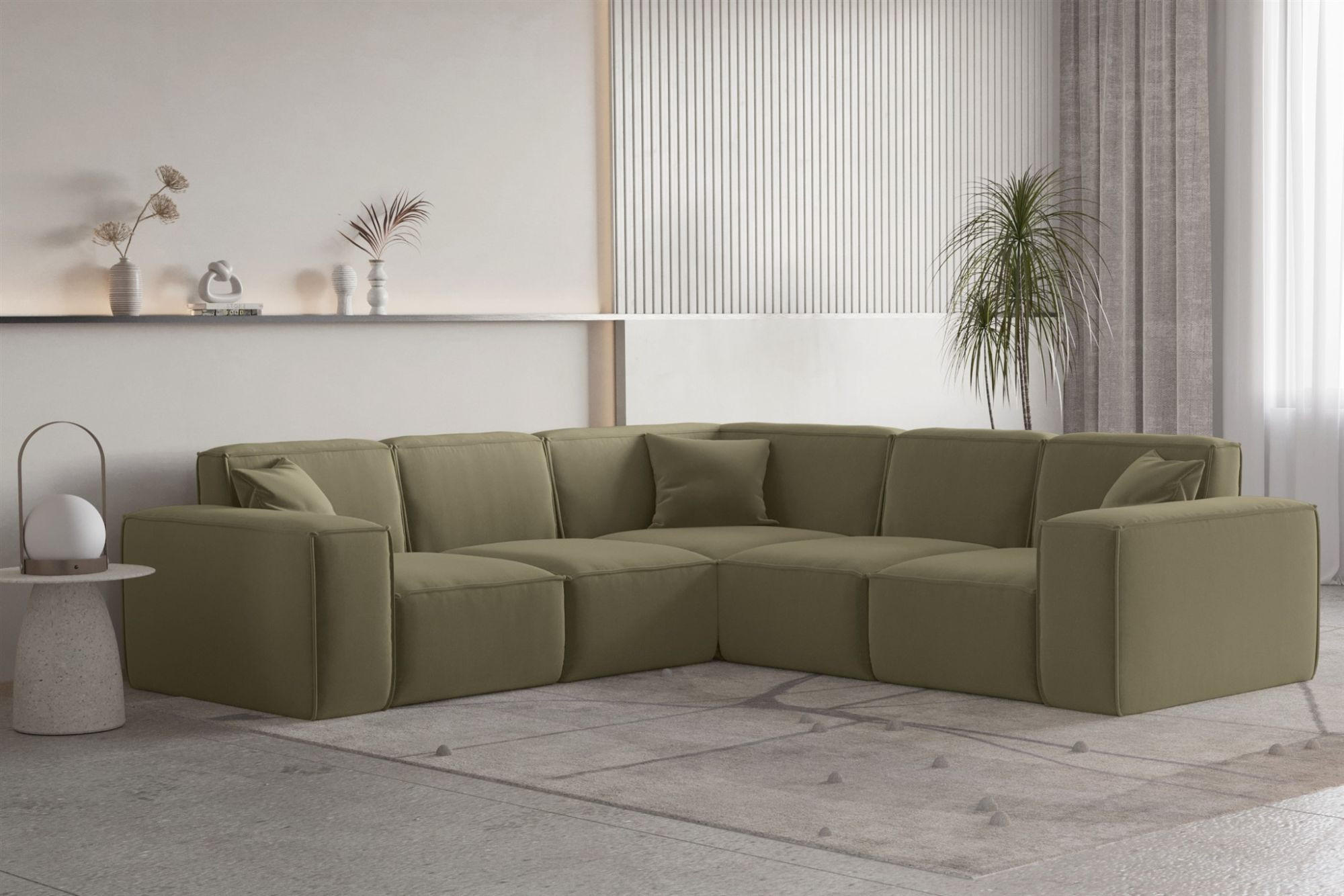 ECKSOFA Univ Celes Premium Opera Velvet - Olivgrün, Holzwerkstoff/Textil (246/246cm) - Fun Möbel