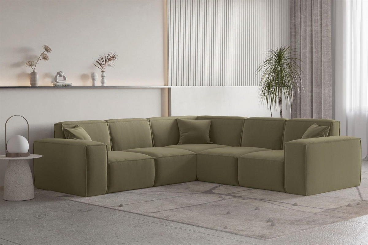 ECKSOFA Univ Celes Premium Opera Velvet - Olivgrün, Holzwerkstoff/Textil (246/246cm) - Fun Möbel