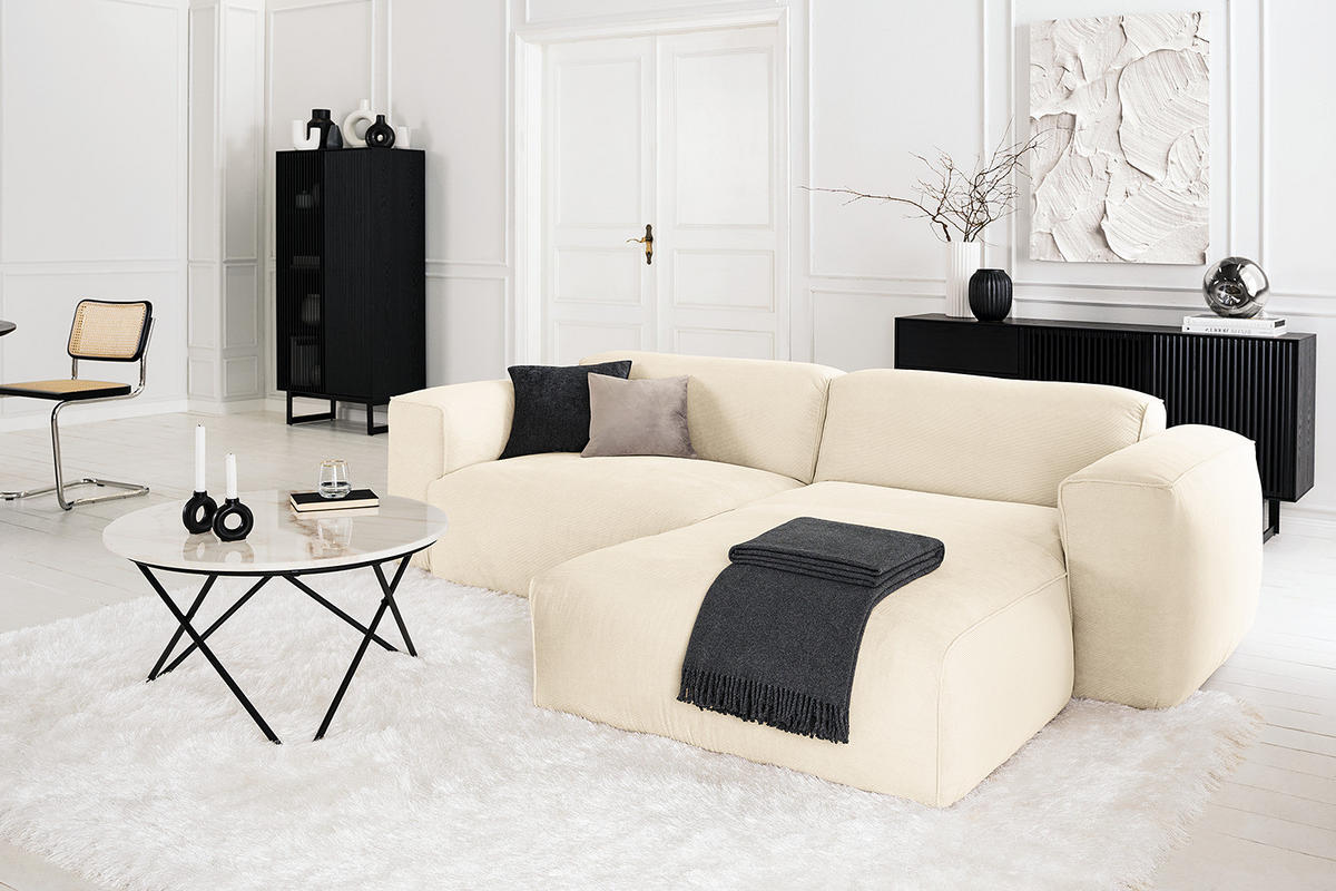 1,5-SITZER ECKSOFA mit Longchair - Beige/Schwarz, Textil (260/173cm) - home24