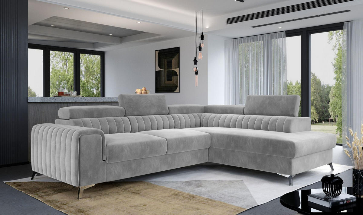 ECKSOFA - OLIVIER (Rechts, Silber) - Silberfarben, Textil (275/205cm) - Möblo